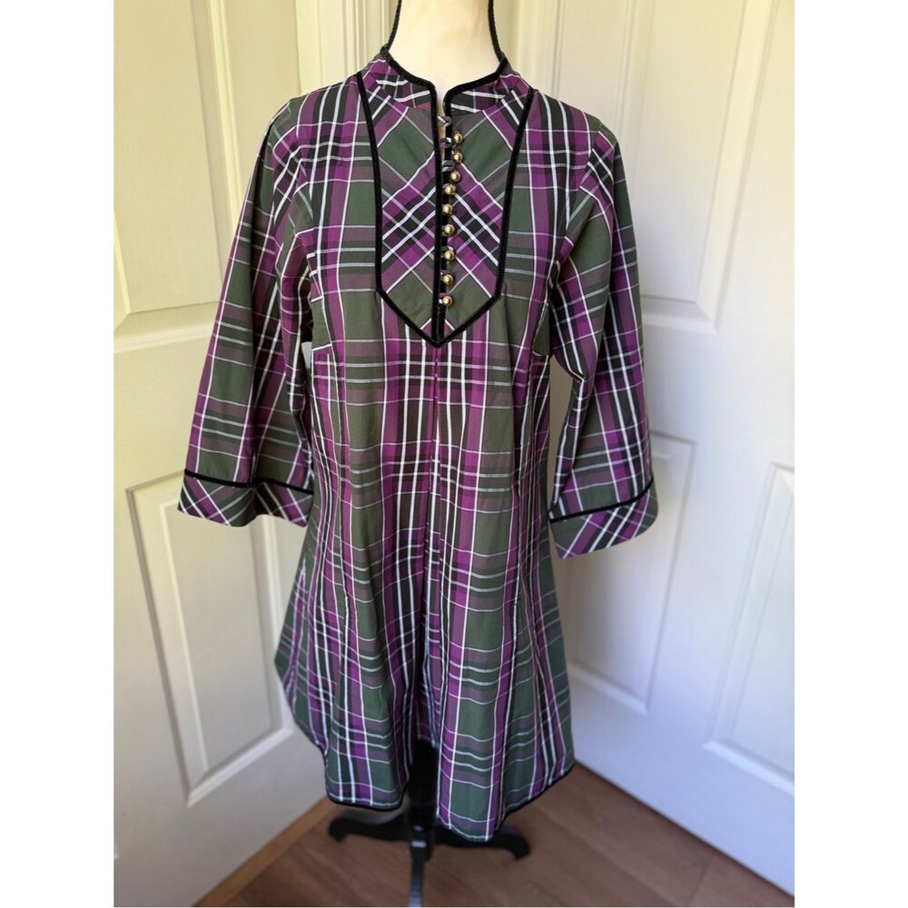 Tuckernuck Aubergine Tartan Indre Dress. Purple/Green Plaid. Size Small